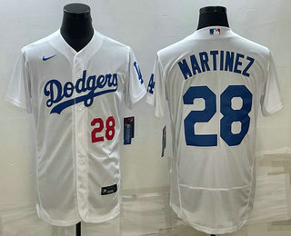 Mens Los Angeles Dodgers #28 JD Martinez Number White Flex Base Stitched Baseball Jersey
